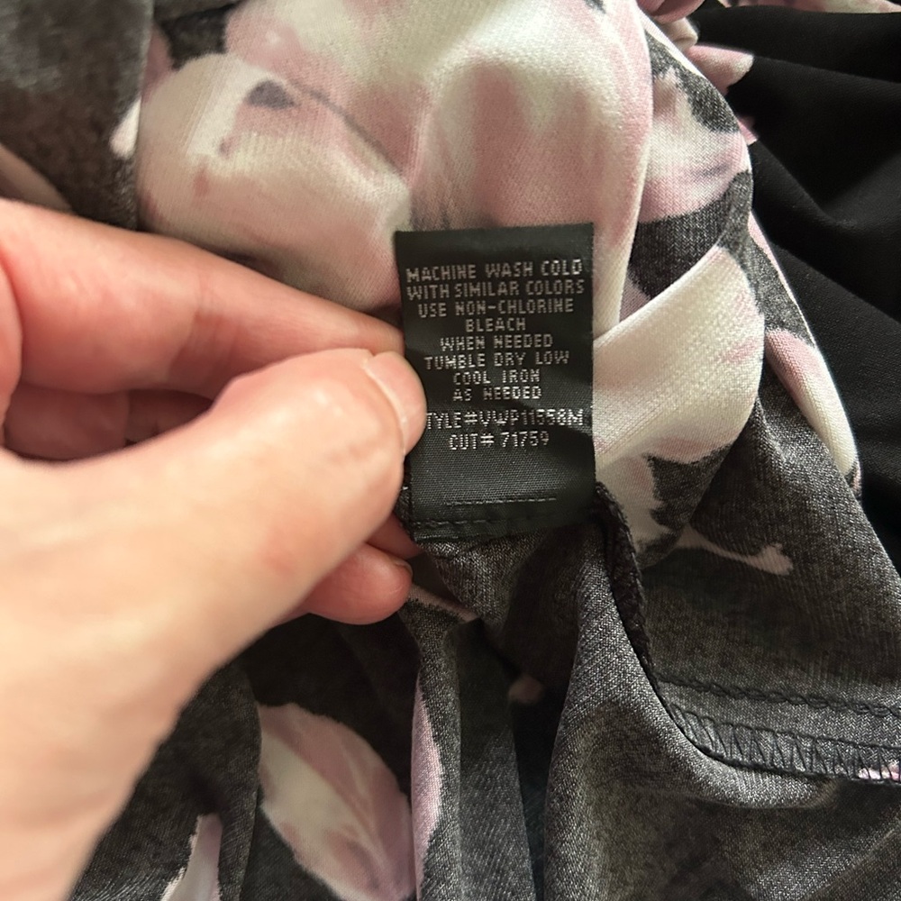 Connected Apparel, Black/Pink Floral, Faux Wrap Midi Dress, EUC, Size 12 - Picture 6 of 6